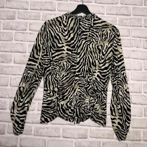Joseph Ribkoff Zebra Print Full-zip Long Sleeve Jersey Ruffled Shirt Women's 14 - Picture 4 of 7